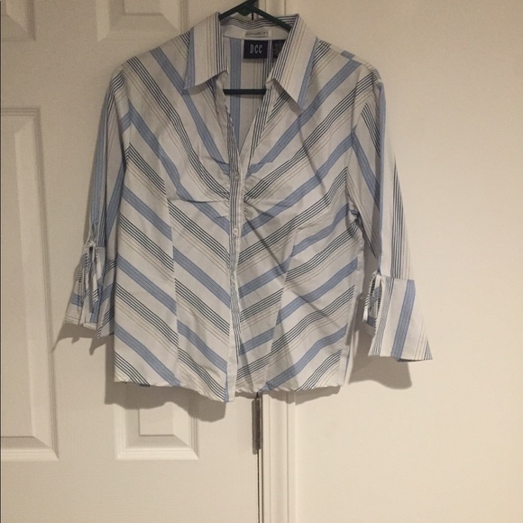 DCC Tops - DCC White with Blue Striped Blouse